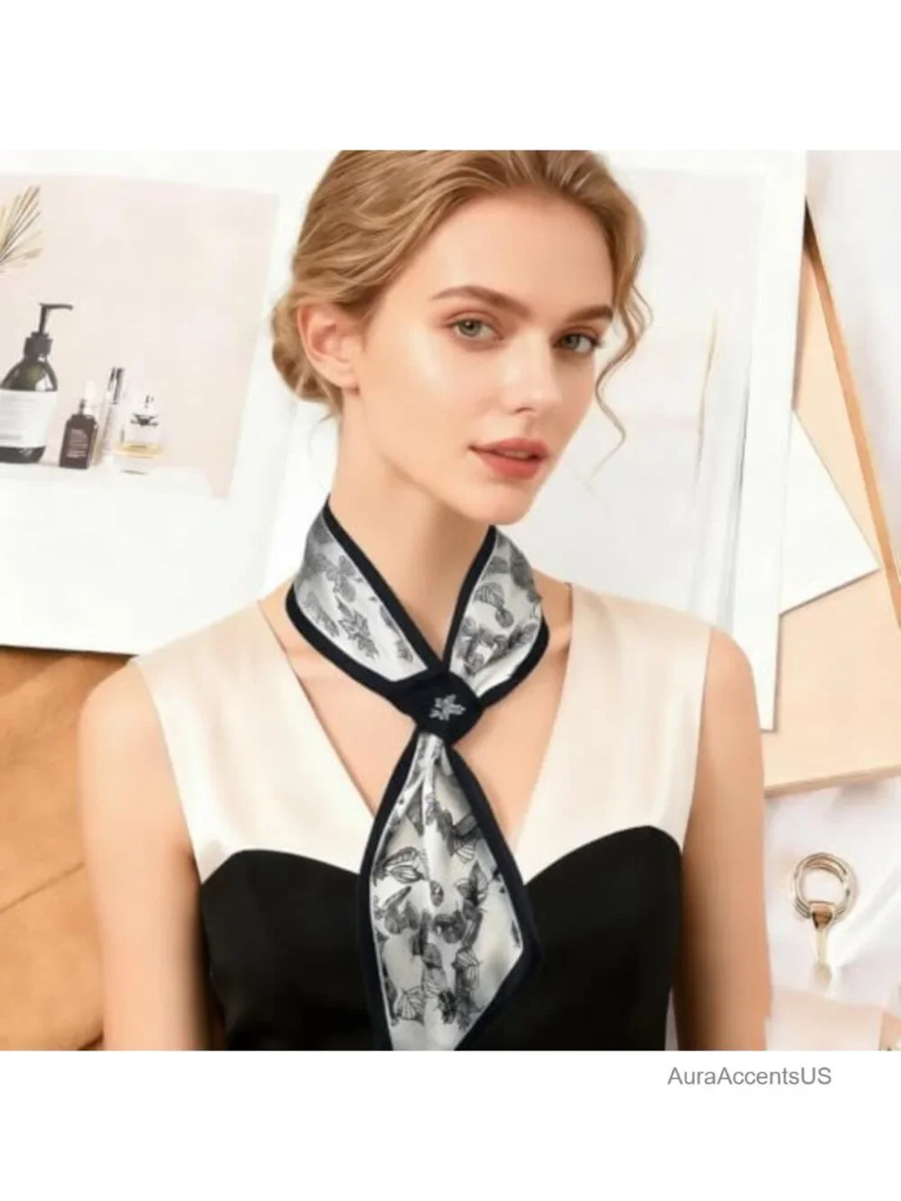 Silk Feeling Polyester Scarf with Floral Pattern